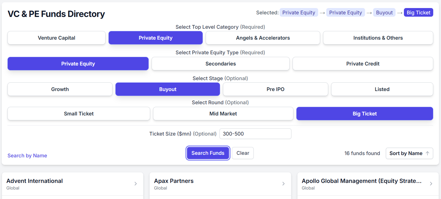 Screenshot of the structured funds search interface